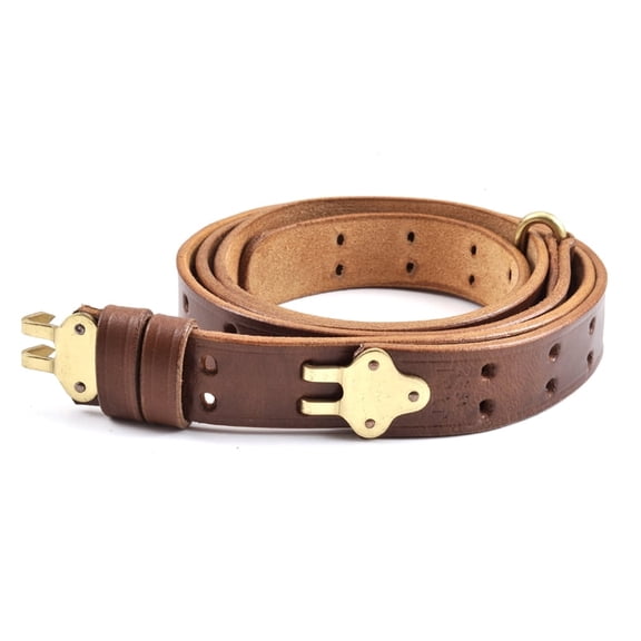 World War Supply Rifle Sling M1907 M1 Garand Springfield Premium Drum Dyed Leather, Brown