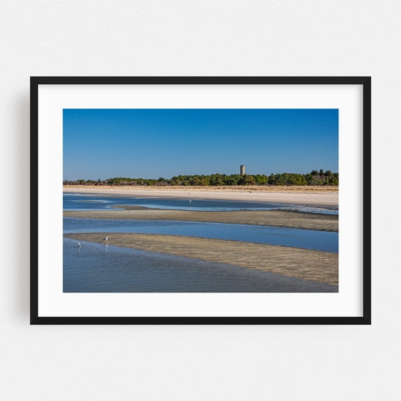 World War Two Observation Tower and Beach - Lewes Delaware Photography Beach Coastal Ocean Nature Seascape Landscape Lighthouse Black Framed Wall Art Print 5 x 7 inches