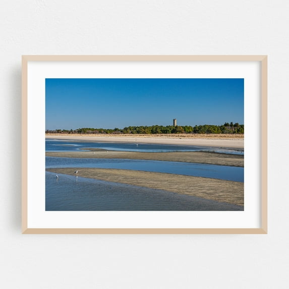 World War Two Observation Tower and Beach - Lewes Delaware Photography Beach Coastal Ocean Nature Seascape Landscape Lighthouse Oak Framed Wall Art Print 16 x 24 inches
