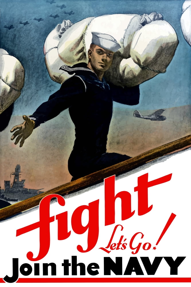 World War Two poster of a United States Sailor heading off to war Canvas Art - John ParrotStocktrek Images (12 x 18)