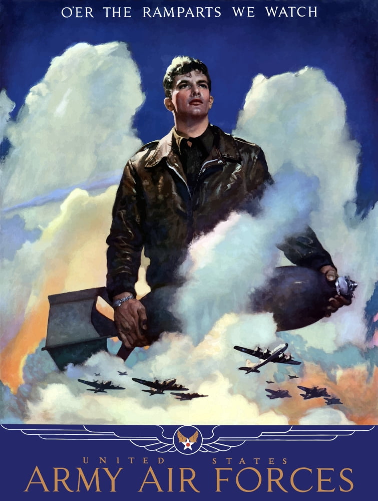 World War Two poster of an American Air Force Pilot staring into the clouds Canvas Art - John ParrotStocktrek Images (13 x 17)