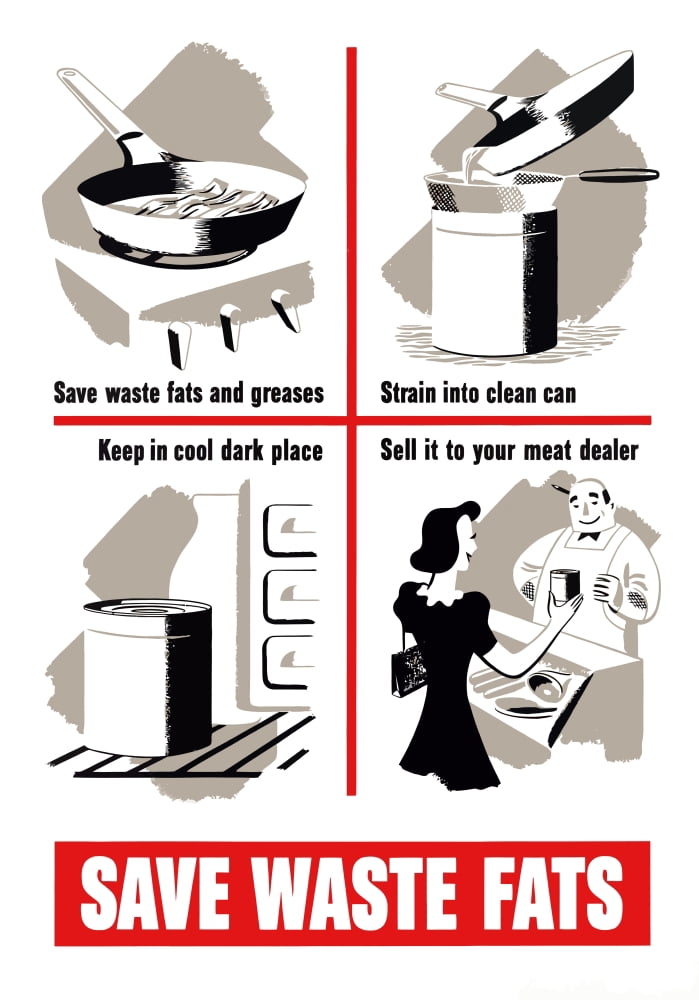 World War Two poster showing ways to save cooking fats and greases Canvas Art - John ParrotStocktrek Images (12 x 17)
