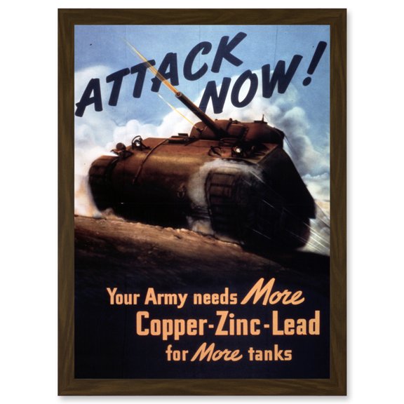 World War WW2 USA Attack Tank Metal Copper Zinc Lead A4 Artwork Framed Wall Art Print