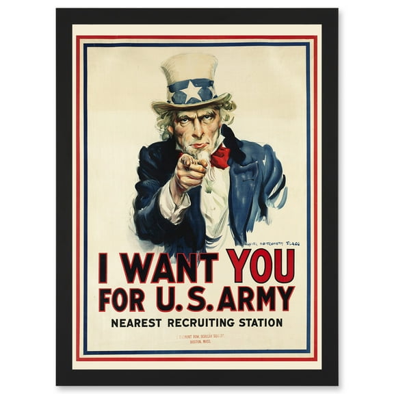 World War WW2 USA Uncle Sam We Want You Army Iconic A4 Artwork Framed Wall Art Print