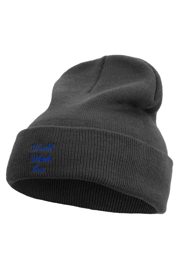 World Whale Day Embroidered 12 inch Acrylic Blank Cuff Long Beanie - Black OSFM
