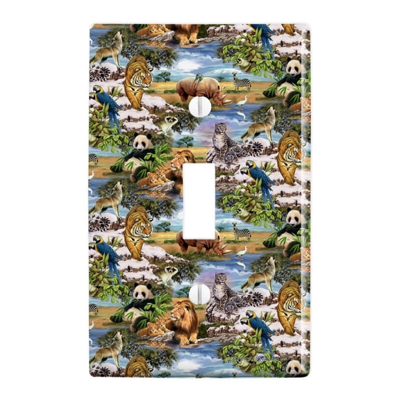 World Wildlife Snow Leopard Rhino Wolf Lion Pattern Plastic Wall Decor Toggle Light Switch Plate Cover