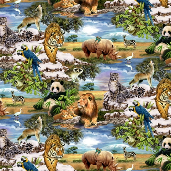 World Wildlife Snow Leopard Rhino Wolf Lion Pattern Premium Roll Gift Wrap Wrapping Paper