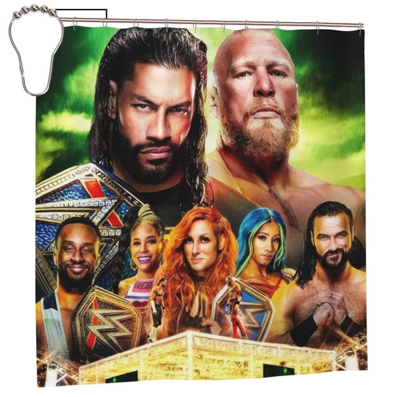 World Wrestling Entertainment Shower Curtain, Heavyweight Polyester Bath Curtain with Metal Grommets, Machine Washable Non-Transparent Shower Curtain with Hooks for Bathroom Home Decor