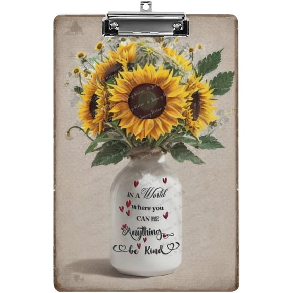 in A World Where You Can Be Anything, Flower Decorative Wooden Clip Board with Low Profile for Office, School, Custom Pattern Fashion Design Standard A4 Letter Size 12.5"x 9"