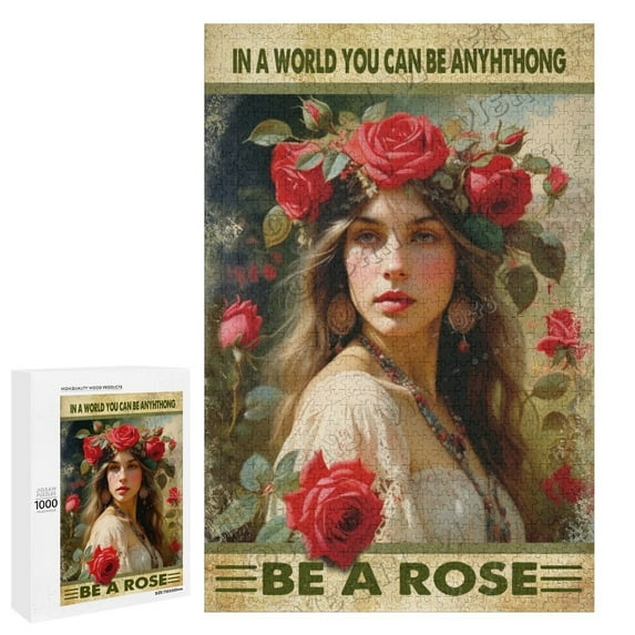 In A World You Can Be Anything Be A Rose Home Wall Signs for Bedroom Living Room Rustic Wooden Farmhouse Wall Art 1000 Piece Puzzles for Adults 20"x30"