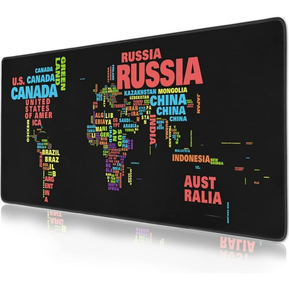World map Full Desk Mousepad (47.3x23.6 in) Extended Gaming Mouse pad Non-Slip Rubber Base Cool Mouse pad with Stitched Edges Desk Cover mat XXXXL