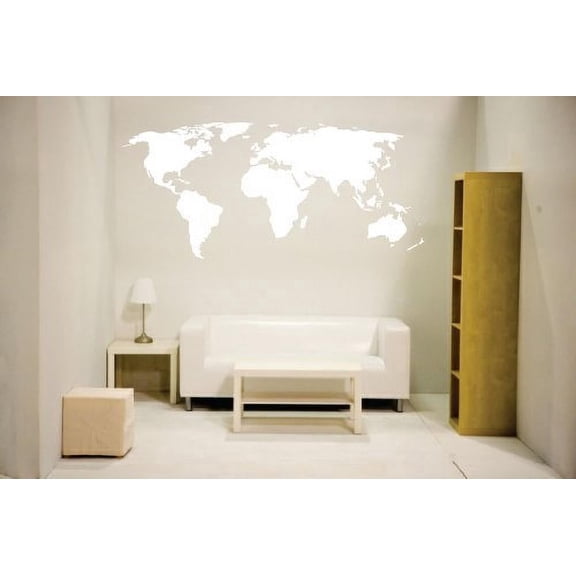 Picniva World Map Graphic Vinyl Wall Decal, White, Large, Removable Self-Adhesive Home Decor for Living Room Bedroom, Smooth Wall Door Glass Decor