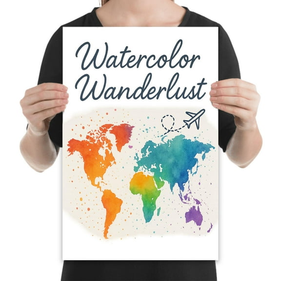 Watercolor World Map Art - Travel Lovers - 13x19 Poster Print - Living Room Decor