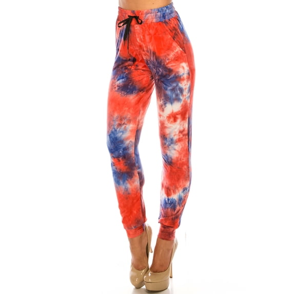 World of Leggings Buttery Smooth Red and Blue Tie Dye Joggers - Large
