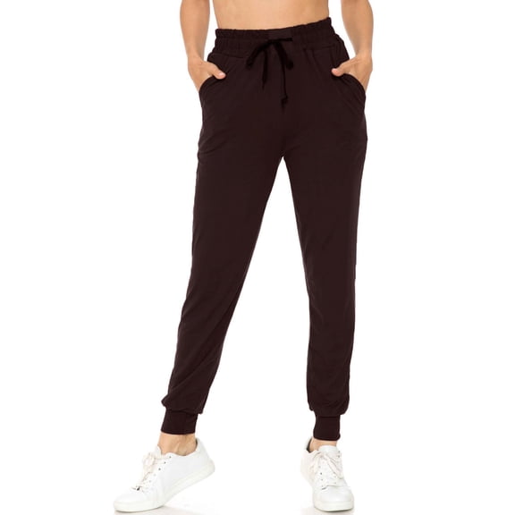 World of Leggings Buttery Smooth Solid Basic Brown Joggers - Brown Small