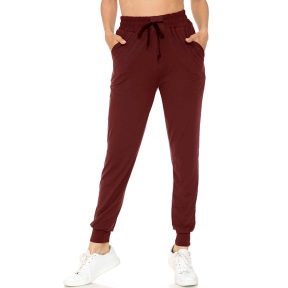 World of Leggings Buttery Smooth Solid Basic Burgundy Joggers - Burgundy Medium
