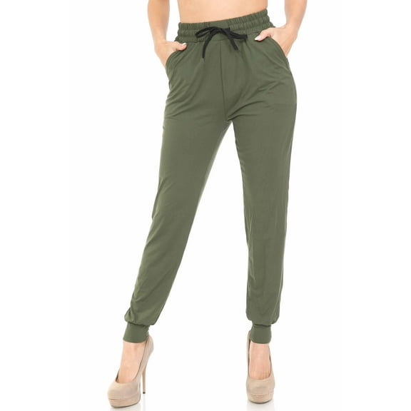 World of Leggings Buttery Smooth Solid Basic Olive Joggers - Olive Large
