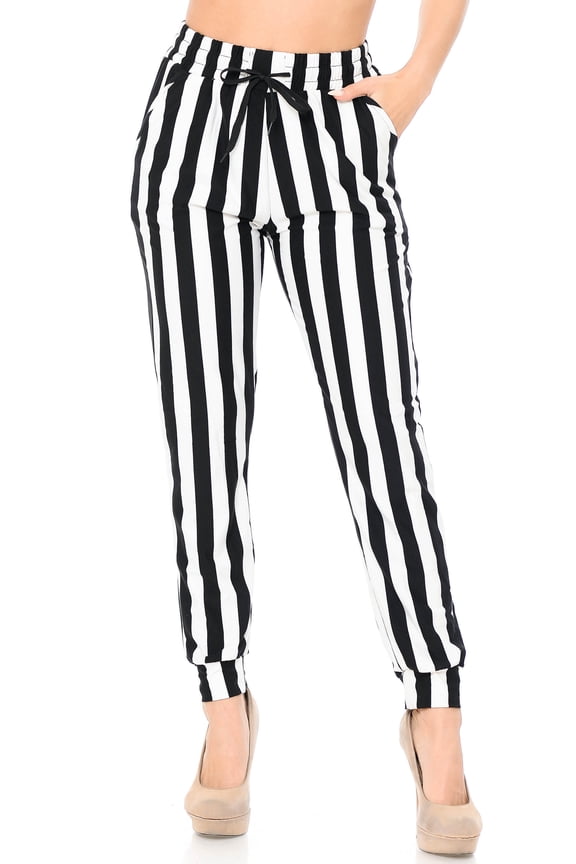Buttery Soft Black and White Wide Stripe Joggers - Large