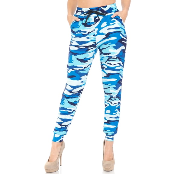 World of Leggings Buttery Soft Blue Camouflage Joggers - Large