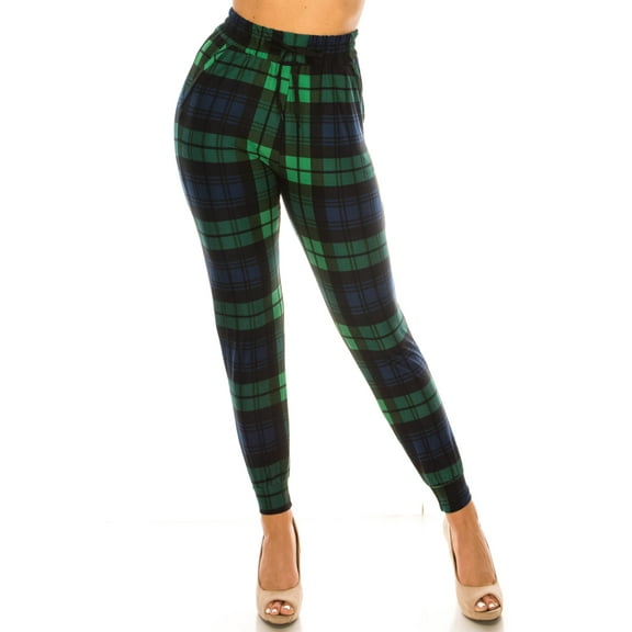World of Leggings Buttery Soft Green Plaid Joggers - X-Large