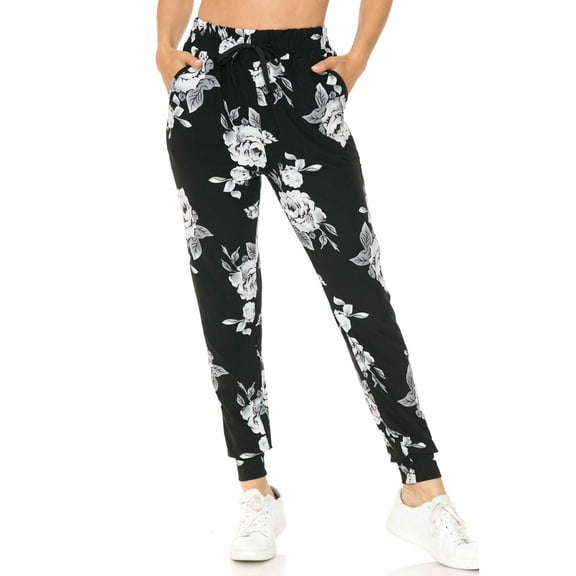 World of Leggings Buttery Soft Jumbo White Rose Joggers - Medium