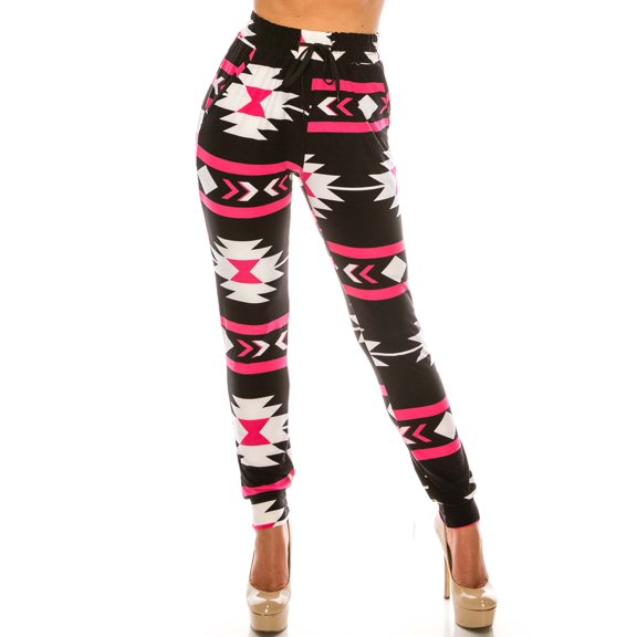 World of Leggings Buttery Soft Magenta Aztec Tribal Joggers - X-Large