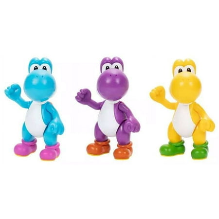World of Nintendo Super Mario Yellow Yoshi, Purple Yoshi & Light-Blue Yoshi Figure 2-Pack
