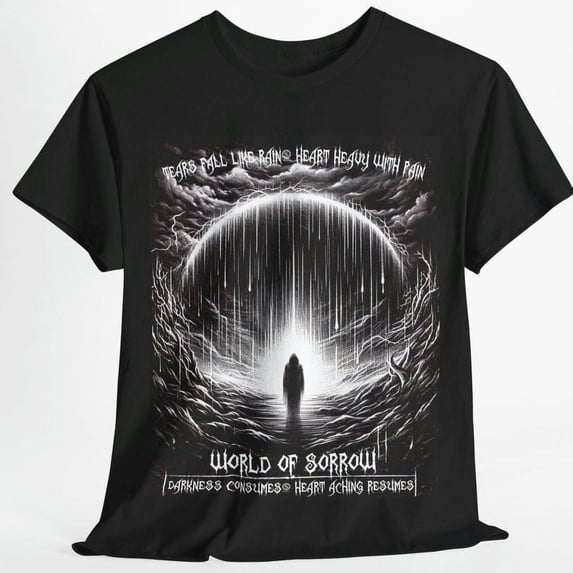 World of Sorrow T-Shirt - Dark Aesthetic Art, Tears Fall Like Rain, Heavy Heart , Gothic Apparel, Embrace the Pain, Unique Gift Up to size 4XL