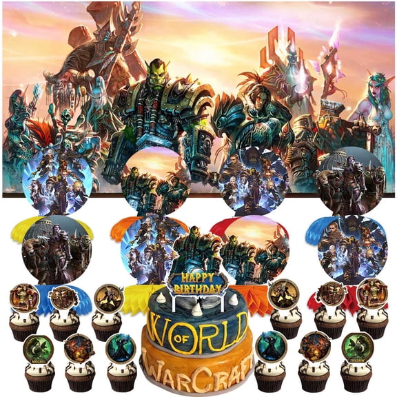 World of Warcraft Party Decorations Banner Decor Supplies Honeycomb Centerpieces Table Toppers Cake Toppers for Birthday Photo Props