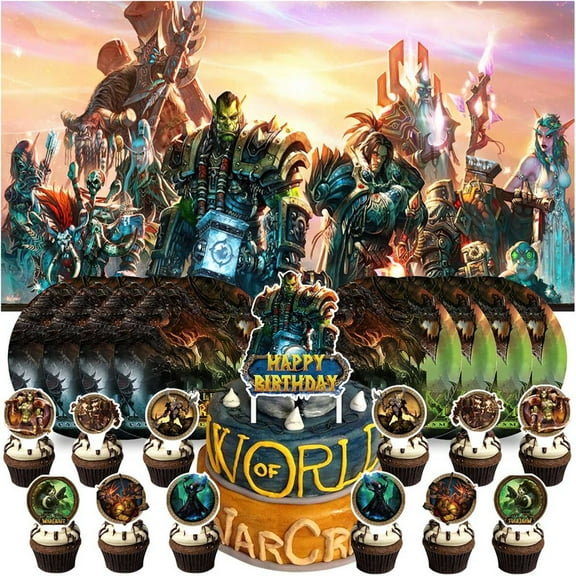 World of Warcraft Plates Birthday Supplies Decorations Decor Backdrop Banner Cake Topper Fans
