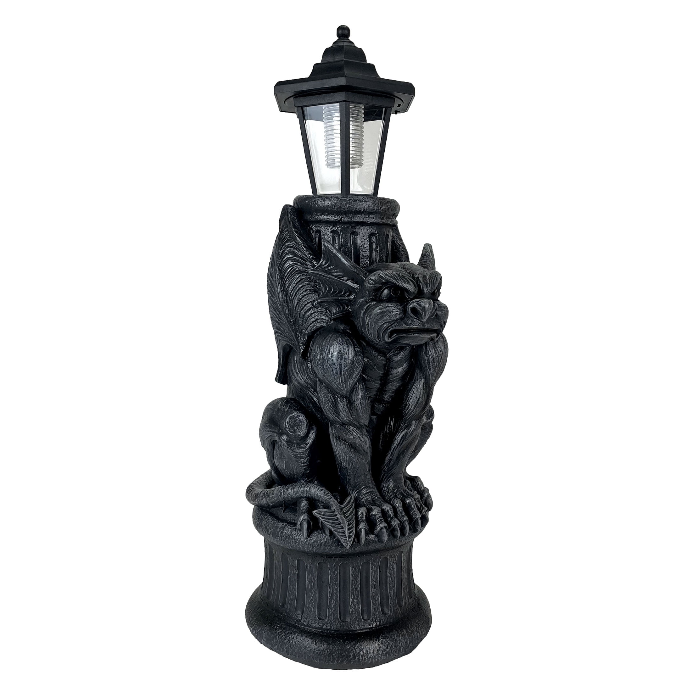 Black Resin Gothic Gargoyle Solar LED Garden Statue - 20 Inches