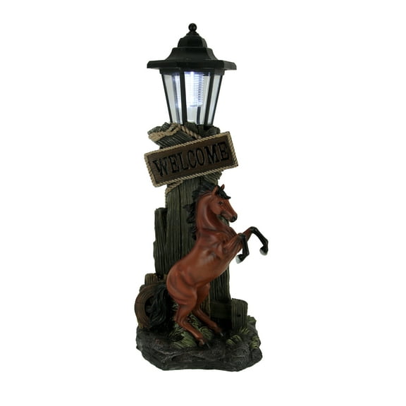 World of Wonders Stallion's Greeting Western Horse Welcome Statue Patio Garden LED Solar Lantern