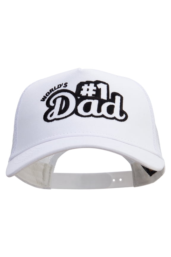 World's #1 Dad Five Panels Pro Style Trucker Mesh Cap - White OSFM