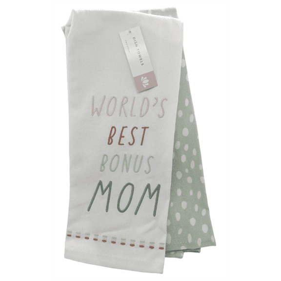 World's Best Bonus Mom, Two Count Dish Towels, 25 x 15 Inches