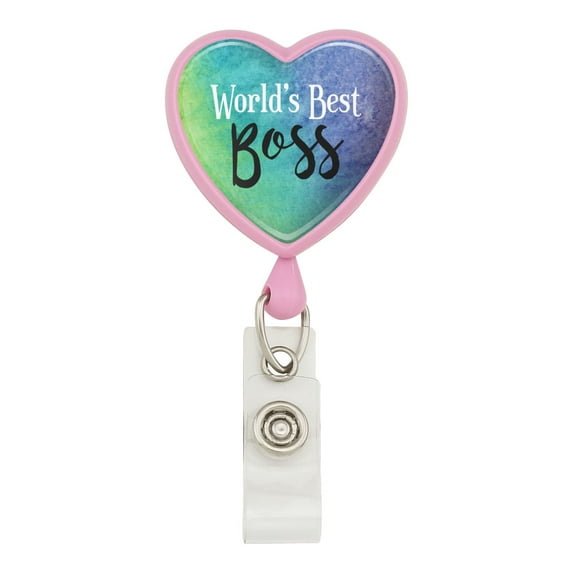 World's Best Boss Heart Lanyard Retractable Reel Badge ID Card Holder