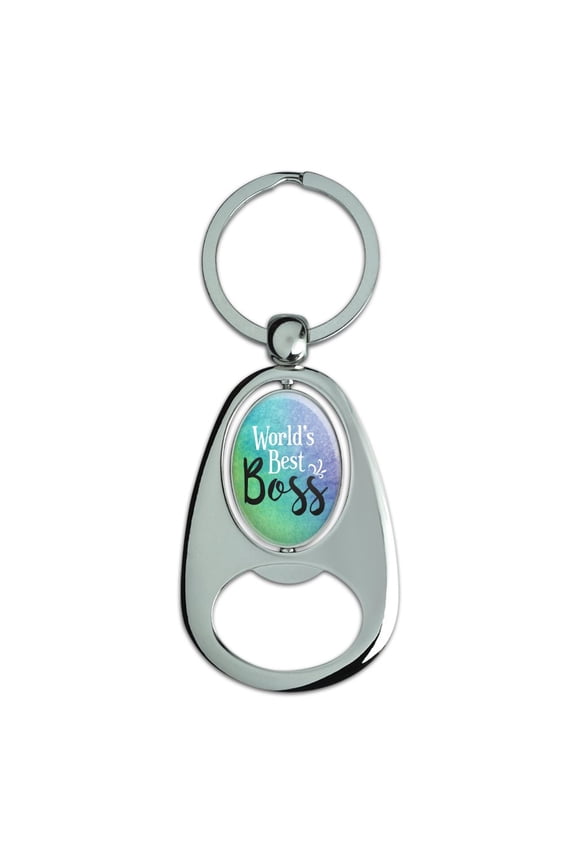 World's Best Boss Keychain Chrome Metal Spinning Oval Bottle Opener