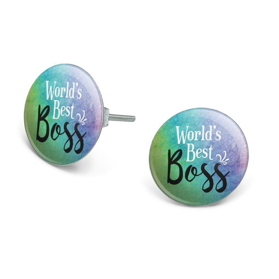 World's Best Boss Novelty Silver Plated Stud Earrings