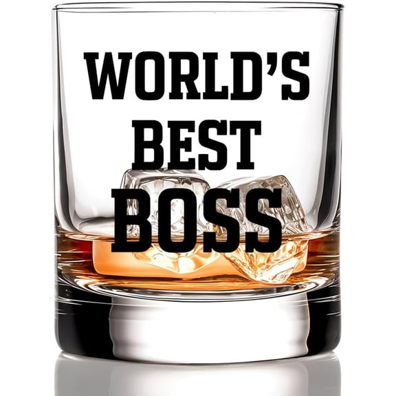 Worlds Best Boss Old Fashioned Whiskey Glass, Funny Office Christmas Birthday Gifts for Boss Colleague Work Partner Employee, New Jobs Promotion Gifts for Men Women Coworker Brother Sister BBF