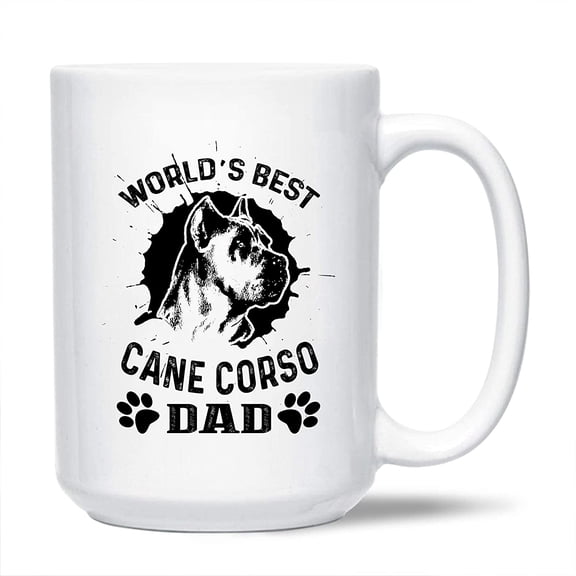 World's Best Cane Corso Dad White Ceramic Coffee Mug For Men / Women, Novelty Cane Corso Pottery Coffee Mug, Funny Cane Corso Travel Porcelain Teacup 15 Oz.