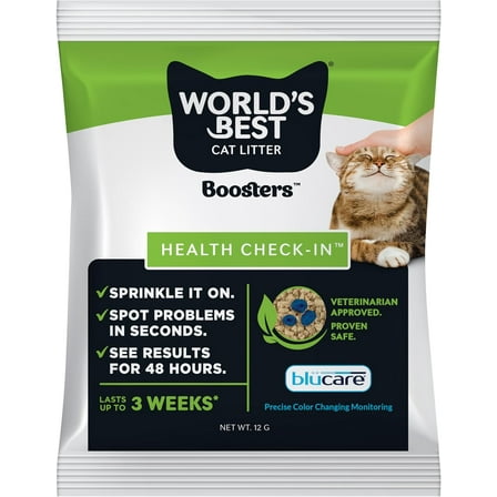 WORLD'S BEST CAT LITTER® Boosters™ Health Check-in™ | Cat Litter Additive for Health Monitoring | UTI Monitoring and Detection with Color Changing Indicator | Home Testing | Vet Approved | 12g