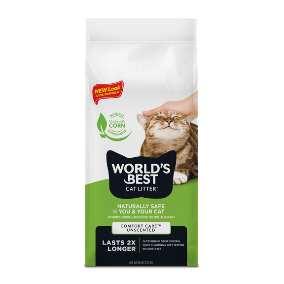 WORLD'S BEST CAT LITTER Comfort Care Unscented - Natural Ingredients, Quick Clumping, Flushable, 99% Dust Free - Long-Lasting Odor Control & Easy Scooping - 28 lb Bag