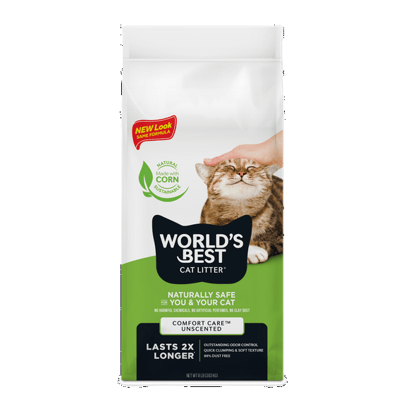 WORLD'S BEST CAT LITTER Comfort Care Unscented - Natural Ingredients, Quick Clumping, Flushable, 99% Dust Free - Long-Lasting Odor Control & Easy Scooping - 8 lb Bag