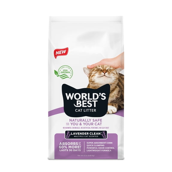 World's Best Cat Litter® Lavender Clean™ Scented, Absorbs 60% More, Made from Corn, Quick Clumping, Flushable, 99% Dust Free, Long-Lasting Odor Control & Easy Scooping, 15 Pound Bag