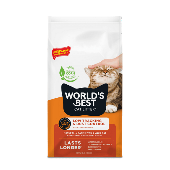 WORLD'S BEST CAT LITTER Low Tracking & Dust Control Multiple Cat Unscented - Natural Ingredients, Quick Clumping, Flushable - Long-Lasting Odor Control & Easy Scooping- 15 lb Bag