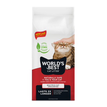 WORLD'S BEST CAT LITTER Multiple Cat Unscented - Natural Ingredients, Quick Clumping, Flushable, 99% Dust Free - Long-Lasting Odor Control & Easy Scooping - 28 lb Bag
