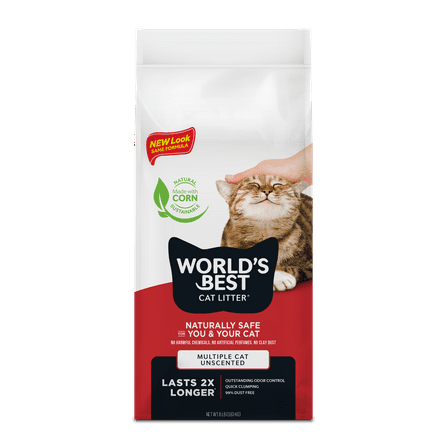 WORLD'S BEST CAT LITTER Multiple Cat Unscented - Natural Ingredients, Quick Clumping, Flushable, 99% Dust Free - Long-Lasting Odor Control & Easy Scooping - 8 lb Bag