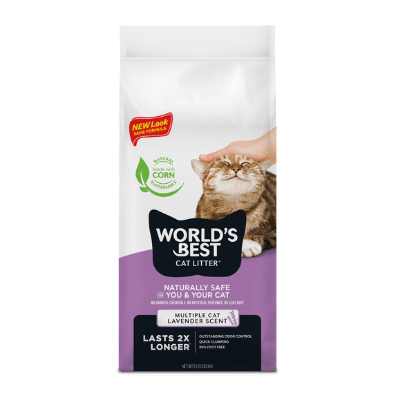 WORLD'S BEST CAT LITTER Multiple Cat Lavender Scented - Long-Lasting Odor Control, Natural Ingredients, Quick Clumping, Flushable, 99% Dust Free - Calming Fragrance - 8 lb Bag