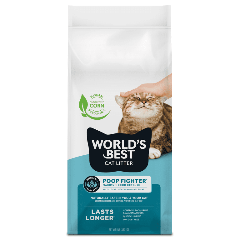 WORLD'S BEST CAT LITTER Poop Fighter Maximum Odor Defense - Long-Lasting  Odor Control, Natural Ingredients, Quick Clumping, Flushable, 99% Dust  Free, Easy Scooping- 8 lb Bag - Walmart.com