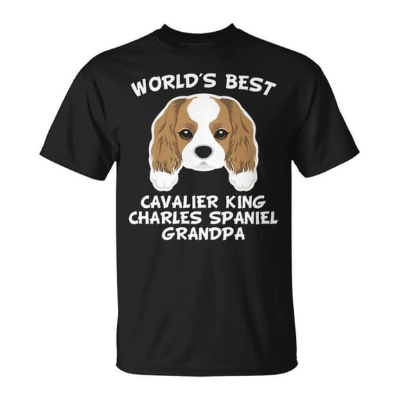 World's Best Cavalier King Charles Spaniel Grandpa Graphic Tee Unisex Adult Cotton Casual Dog Lover T-Shirt for Pet Owners and Grandparents, Size S, Color Black