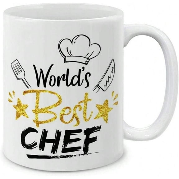 World's Best Chef Coffee Mug White Ceramic Mug with Gold Glitter Accents Gift for Professional Chefs, Cooks, Friends Birthday, Christmas, Anniversary, 11oz